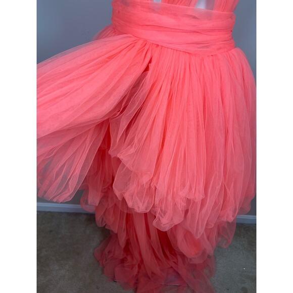 Bronx and Banco Taraji Tiered Ruffle Tulle Sheer Cutout High Low Maxi Gown Sz XS - Picture 8 of 14